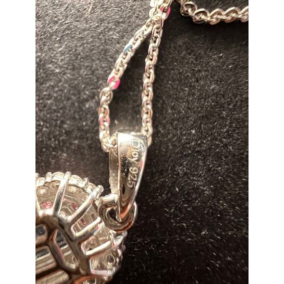 NEW Aquamarine pink sapphire necklace in rhodium and rose gold over 925 silver - Picture 12 of 14